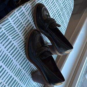 Franco Sarto Black Leather Heeled Loafers